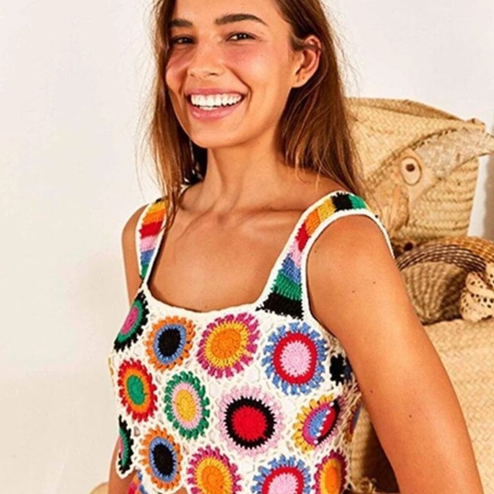 Farm Rio Rainbow Knit Crop Top XS